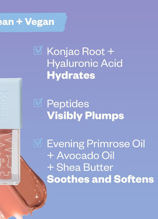 Kosas Wet Lip Oil Gloss - Hydrating Lip Plumping Treatment with Hyaluronic Acid & Peptides, Non-Sticky Finish (Unbuttoned)