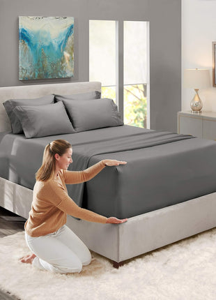 Hearth & Harbor Extra Deep Pocket King Size Sets - Fits Mattress 18-24 Inches Deep - Extra Deep Pocket Sheets - 6 Piece King Size - Grey