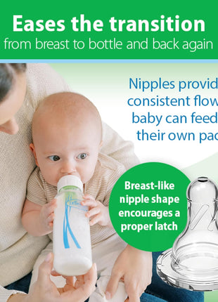 Dr. Brown's Natural Flow Anti-Colic Options+ Narrow Glass Baby Bottle 8 oz/250 mL, with Level 1 Slow Flow Nipple, 2 Pack, 0m+