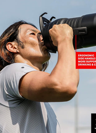 Under Armour Half Gallon Water Bottle Insulated, 64oz Insulated Water Bottle with Handle, Fence Hook, Leak Resistant, for Baseball, Football & More - Black/Black