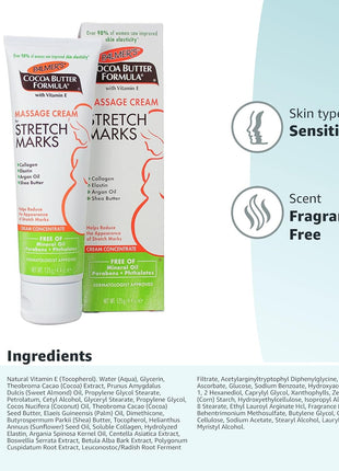 Palmer's Cocoa Butter Formula Massage Cream for Stretch Marks and Pregnancy Skin Care, 4.4 Ounces (Pack of 2)
