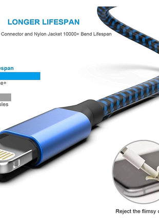 [Apple MFi Certified] 6Pack 3/3/6/6/6/10 FT iPhone Charger Nylon Braided Fast Charging Lightning Cable Compatible iPhone 14 Pro/13 mini/13/12/11 Pro MAX/XR/XS/8/7/Plus/6S/SE/iPad