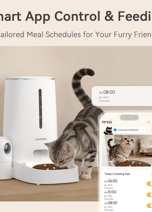 Automatic Cat Dog Feeder with Camera 4L, 2.4G/5G WiFi Smart Pet Food Dispenser with Night Vision, 2-Way Audio, Meat Call and Motion Alert, Stainless Steel Bowl, Dual Power Support, AI Feature