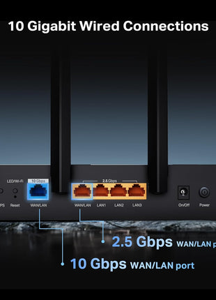 TP-Link Tri-Band BE9700 WiFi 7 Router (Archer BE600) – 10G Port, 2.5G Port, 3× 2.5G LAN, 320MHz Channel, Covers up to 2,600 sq. ft., 120 Devices, VPN, HomeShield Security