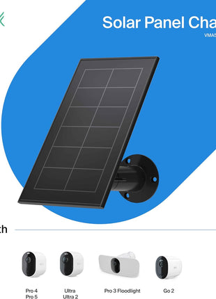 Arlo Solar Panel Charger (2021 Released) - Certified Accessory - Works with Arlo Pro 5S 2K, Pro 4, Pro 3, Floodlight, Ultra 2, and Ultra Cameras, Weather Resistant, Easy Install, Black - VMA5600B