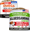 Omega 3 + Glucosamine Dogs Bundle - Allergy & Itch Relief Skin&Coat Supplement - Omega 3 & Pumpkin + Chondroitin, MSM - Dry Itchy Skin, Hot Spots Treatment + Hip & Joint Care - 300 Chews - Made in USA