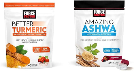 Force Factor Better Turmeric Joint Support Supplement for Extra Strength Joint Health & Amazing Ashwa for Stress Relief, Memory, Focus, and Immune Support Health