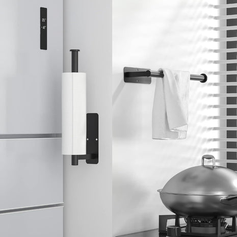 ASTOFLI Paper Towel Holder Under Cabinet No Drilling, Self Adhesive Paper Towel Holder Wall Mount for Kitchen Rack, Under Counter Napin Holder No Drill, RV, 304 Stainless Steel 12 Inch Matte Black