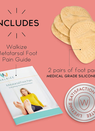 Walkize Metatarsal Pads Women | Heel Inserts for Women | Ball of Foot Cushions (2 Pairs Foot Pads) All Day Pain Relief and Comfort One Size Fits Shoe Inserts