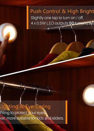 STAR-SPANGLED 2.8" LED Puck Lights Under Cabinet AAA Battery, 5 Pack Warm | Mini DIY Adhesive Stick on Touch Push Tap Button Lamp AAA Battery Powered Operated for Kitchen Closet Pantry Classroom Shelf
