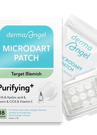 Microdart Acne Patches for Deep Blemishes - 18 Pimple Patches - Hydrocolloid Pimple Patch with Salicylic Acid, Azelaic Acid, CICA & Vitamin C - Targets Stubborn Blemishes Dark Spots & Cystic Acne