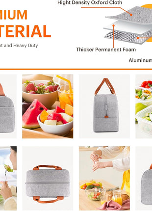 Lunch Bag for Women & Men Adult Insulated Lunch Box, Small Leakproof Cooler Food Lunch Containers Reusable High Capacity Lunch Tote Bags for Work, Travel, Outdoor (Grey)