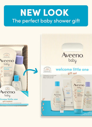 Aveeno Baby Welcome Little One Gift Set, Baby Skincare Set with Nourishing Baby Body Wash & Shampoo, Calming Bath Wash, All Over Baby Wipes, Daily Moisturizing Lotion, & Baby Balm, 5 Items