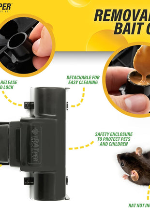 TRATPER Rat and Chipmunk Traps. Prevents Accidental Triggering with Dual Tunneled Design. Covered Snap Traps for Humane Kill, Reusable, Pest Control for Rats, Indoor & Outdoor Use. 2 Pack