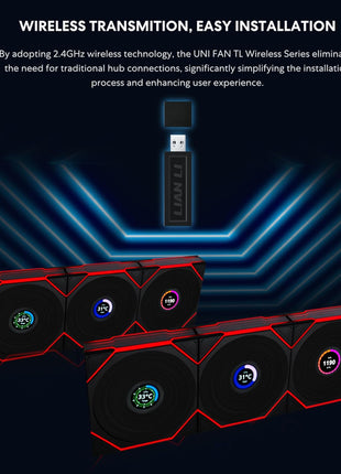 Lian Li UNI Fan TL LCD Wireless 120 - Triple Pack - Normal Blade (NOT Reverse) - 2.4 GHz Wireless Signal Control- Daisy-Chain -Customizable Lighting Effects-Controller Included - Black (12TLLCD1W3B)
