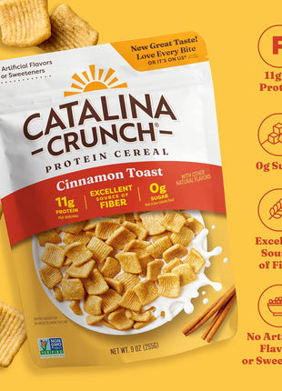 Catalina Crunch Protein Cereal | Sugar Free Breakfast Cereal with 11g of Protein | Gluten Free, Keto Friendly | Cinnamon Toast   9 oz. Bag (Pack of 1)