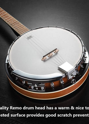 Vangoa Banjo 5 String Full Size Banjos Set with Resonator, Remo Head, Beginner Banjo Kit with Closed Back, Premium Accessories for Adults, Teenager