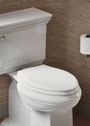 KOHLER 4636-RL-0 Cachet ReadyLatch Elongated Toilet Seat Slow Close, Soft Close Toilet Seat Quiet Lid, Contoured Grip-Tight Bumpers Installation Hardware, Apartment Essentials, White