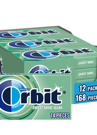 Orbit Sweet Mint Sugar Free Chewing Gum Bulk, 12 Packs, 14 Pieces Each (168 Total)