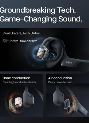 SHOKZ New OpenRun Pro 2- Bone Conduction Headphones, Open-Ear Bluetooth Wireless Sport Earphones for Running, Workouts - Sweat Resistant, Secure Comfortable Fit -Deep Bass, Smart Mic, Reflective Strip