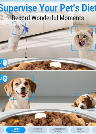 Frienhund Dual Automatic Cat Feeder with Camera for 2 Cats: 5G WiFi Automatic Dog Feeder with Night Vision, 7L Auto Cat Food Dispenser with Two Camera for Multiple Pet, Easy to Clean-29 Cup(ACF180W-A)