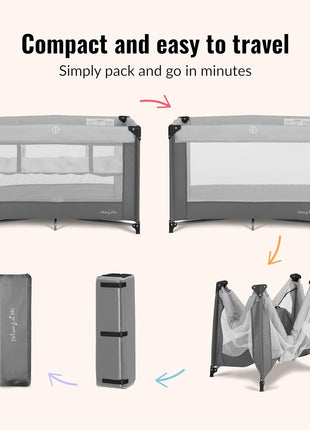 Dream On Me Zazzy Portable Playard with Bassinet - 360? Mesh Visibility, Quick Folding Travel Friendly Design, Carry Bag and Foldable Mattress Pad Included, Compact and Lightweight - Gray