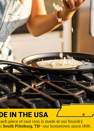 Lodge Round Seasoned Cast Iron Griddle 10.5 Inches - Round-Shaped, Pre-Seasoned Iron Griddle Pan - Non-Toxic, PFAS-Free Cookware - Compatible with Stovetop, Oven, Grill, or Campfire