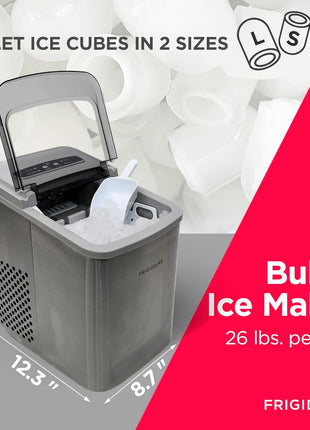 Frigidaire 26 Lbs per Day Portable Compact Maker, Ice Making Machine, Stainless, Medium