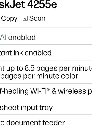 HP DeskJet 4255e Wireless All-in-One Color Inkjet Printer, Scanner, Copier, Best-for-Home, 3 Month Instant Ink Trial Included (588S6A)