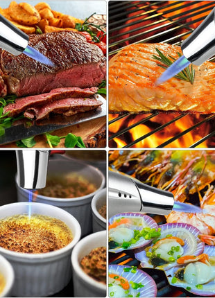Kitchen Butane Torch with Safety Lock for Baking, Crafts & Steak | 2500°F Adjustable Continuous Flame, One-Button Piezo Ignition, Ergonomic Comfort Grip, 3 refill adapters(Butane Not Included)