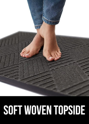 GORILLA GRIP 100% Waterproof All Season WeatherMax Doormat US Designed Natural Rubber, Stain and Fade Resistant, Low Profile Indoor Outdoor Door Mats, Easy Clean Patio Mat, 17x29, Gray Diamond