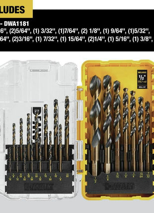 DEWALT Drill Bit Set, 21-Piece, 135 Degree Split Point, 31 Degree Helix, Black Oxide Coated, For Plastic, Wood and Metal (DWA1181)