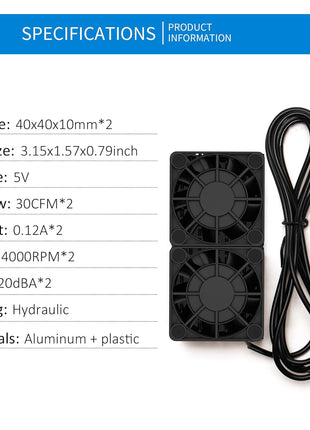 PANO-MOUNTS 40mmx2 Mini USB Radiator Fan Silent and Efficient 4010 Fan with Included 10mm Aluminum Heat Sink and Thermal Pad for Graphics Cards Router HDD 3D Printer