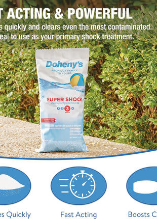 Doheny's Super Pool Shock | Pro-Grade Chlorine Shock, Quick-Dissolving, Fast-Acting 68% Cal-Hypo Granular Pool Shock | 24 x 1lb Bags, Proudly Made in the USA