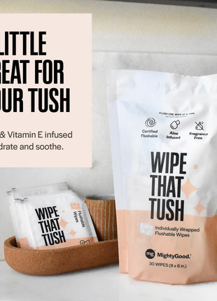 Wipe That Tush On-The-Go Flushable Wipes, 1 Pack of 30, Fragrance Free