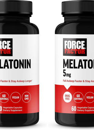 Force Factor Melatonin 5mg, Drug-Free Supplement, Vegan, Non-GMO, 60 Vegetable Capsules (Pack of 2)
