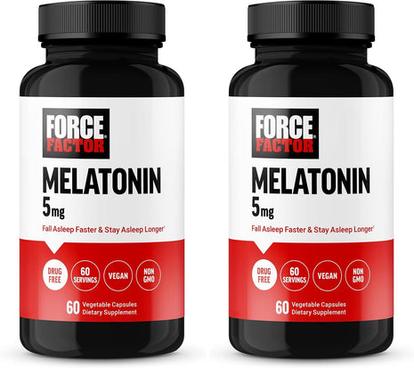 Force Factor Melatonin 5mg, Drug-Free Supplement, Vegan, Non-GMO, 60 Vegetable Capsules (Pack of 2)