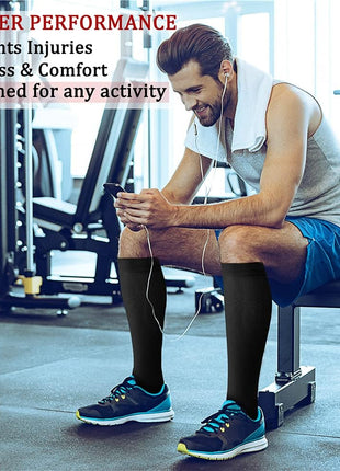 CHARMKING Compression Socks for Women & Men (8 Pairs) 15 20 mmHg Graduated Copper Support Socks are Best for Pregnant, Nurses   Boost Performance, Circulation, Knee High & Wide Calf (L/xL, Black)