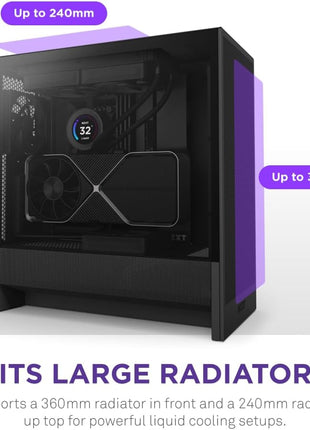 NZXT H5 Flow 2024 - Compact ATX Mid-Tower PC Gaming Case - High Airflow - 2 x 120mm Fans Included - 360mm Front & 240mm Top Radiator Support - Cable Management System - Tempered Glass - Black