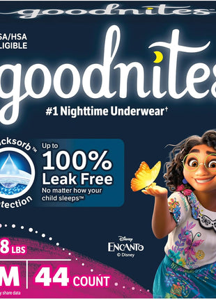 Goodnites Girls' Nighttime Bedwetting Underwear, Size S/M (43-68 lbs), 44 Ct (2 Packs of 22), Packaging May Vary