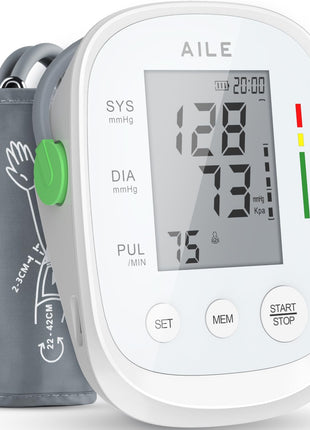 AILE Upper Arm Blood Pressure Monitor, Bp Cuff(8.7"-16.5"), 2x99 Memory | One-Touch Accuracy Readings, Digital Display, Memory Function, Fast 30 Reading, USB-C or 4 AAA, Home Use or Travel