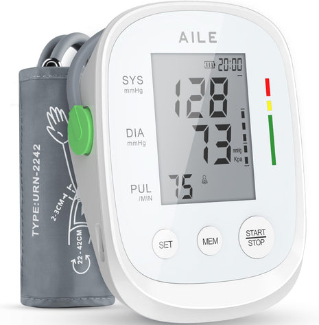 AILE Upper Arm Blood Pressure Monitor, Bp Cuff(8.7"-16.5"), 2x99 Memory | One-Touch Accuracy Readings, Digital Display, Memory Function, Fast 30 Reading, USB-C or 4 AAA, Home Use or Travel