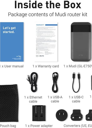 GL.iNet GL-E750V2 (MUDI) 4G LTE Portable Wi-Fi Hotspot for Travel | Mobile Hotspot Device, OpenWrt, OpenVPN, WireGuard, 7000mAh, Global Version