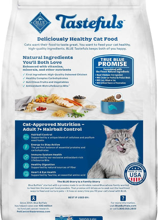 Blue Buffalo Tastefuls Natural Dry Food for Adult Cats 7+,Hairball Control,Chicken & Brown Rice Recipe,7-lb. Bag,(Pack of 2)