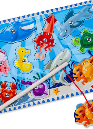Melissa & Doug Magnetic Wooden Fishing Game and Puzzle with Wooden Ocean Animal Magnets