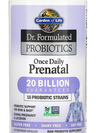 Garden of Life Dr. Formulated Probiotics Once Daily Prenatal - Acidophilus and Bifidobacteria Probiotic Support for Mom and Baby – Shelf Stable - Gluten, Dairy, and Soy-Free - 30 Vegetarian Capsules