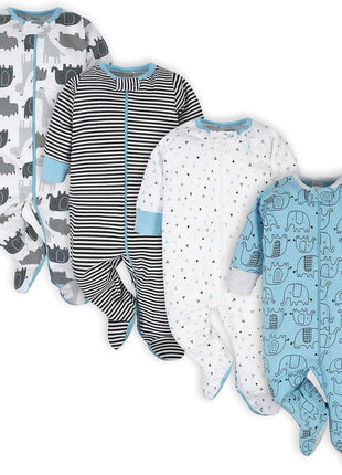 Onesies Brand baby boys 4-pack 'N Plays Footies and Toddler Sleepers, Blue Elephant, Newborn US