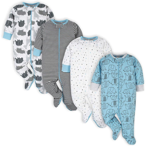 Onesies Brand baby boys 4-pack 'N Plays Footies and Toddler Sleepers, Blue Elephant, Newborn US