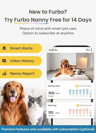 Furbo Mini 360° 2K QHD Pet Camera: Basic See, Talk & Toss Features, No AI Alerts, No Subscription Required, Dog & Cat Rotating Treat Dispenser w/Phone App, Smart Indoor Cam, 2-Way Audio & Night Vision