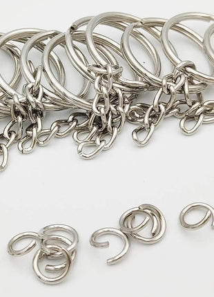 Key Ring with Chain and Open Jump Rings 1 inch, 50 Pack